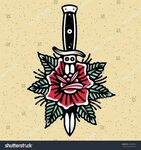 Traditional Tattoo Flash Rose Knife Vector Stock Vector (Roy