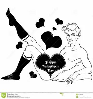 Happy Valentine s day card with boy black and white line art.