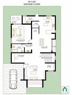 Floor Plan for 40 X 60 Feet Plot 3-BHK (2400 Square Feet/266