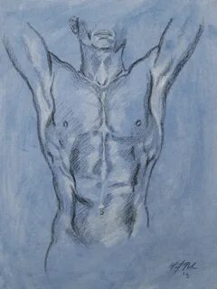 Study of a Male Torso '13 realist charcoal drawing 9inx12in 
