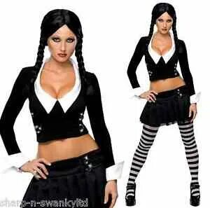 Femmes Sexy Wednesday Addams Family Halloween 1960s Costume 