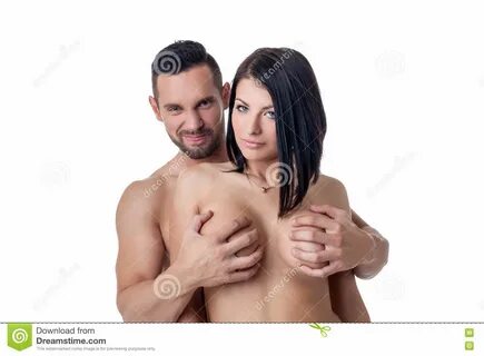Grinning человек касается грудям его подруги Стоковое Фото - изображение на...