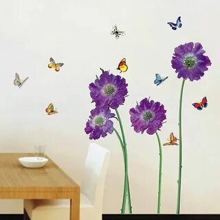 Purple Flower & Butterfly Wall Decal Flower wall stickers, F