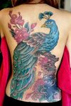 Peacock tattoo to cover up lower back tattoo... Somehow.. Lo
