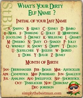 Dirty elf name Nuthouse Ugly Sweater Party Xmas games, Tacky
