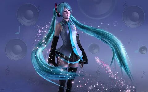 Обои Hatsune Miku, девушка сладкого аниме, синие волосы, 3D 