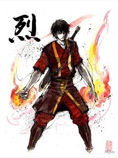 Zuko from Avatar with sumi ink and watercolor Sticker by Myc