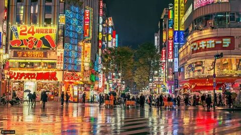 Пазл город токио (люди, огни, улица, Токио, Япония, дождь, д
