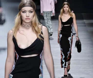 Gigi Hadid Suffers Nip Slip at Versace Runway - Gigi Hadid S