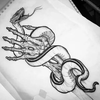 Tattoo art inspiration snake wrapped around skeleton arm - #