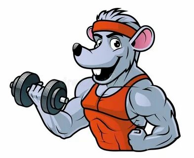 Gym rat with the dumbbell. Illustration of a gym rat with th