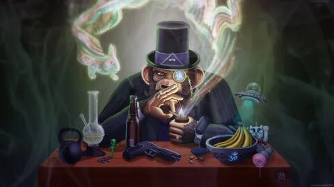 The Joe Rogan Experience Monkey Smoking Pipe Monocle Hat UFO