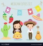 Cute mexican boy and girl with elements set Vector Image