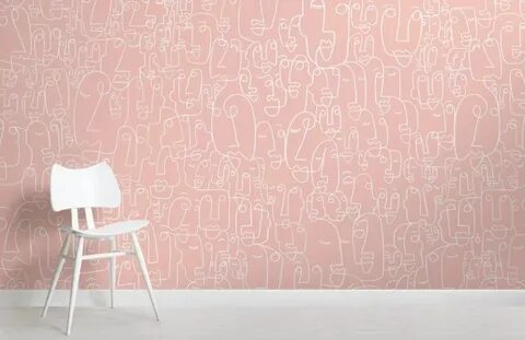 Dusty Pink and White Face Wallpaper Mural Mural wallpaper, M