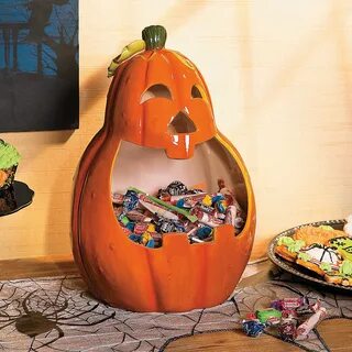 Halloween Candy Bowl w/ Charms Painted Ceramic Footed Jack-o