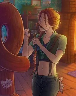 Stardew Valley art Leah working on her sculpture by Hyoukyo 