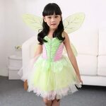 Girl's Fairy Tale Green Tinkerbell Costume Kids Halloween Ti
