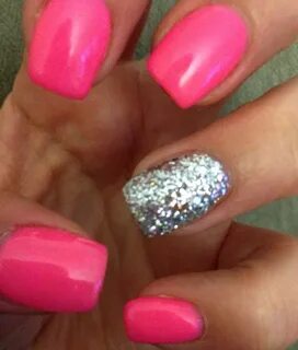 Hot pink nails with glitter accent Glitter accent nails, Pin