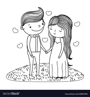 Couple marriage cute cartoon in black and white Vector Image