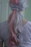 split hair with a lilac bow Hair styles, Hair color pastel, 