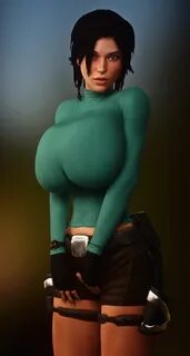vaako, lara croft, tomb raider, 3d, 3d (artwork), alternate breast size, be