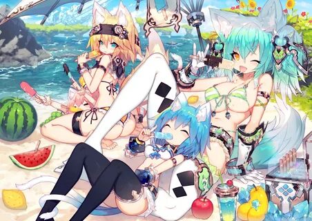 animal ears apple aqua eyes aqua hair ass bikini blonde hair