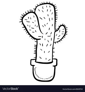Black and white freehand drawn cartoon cactus Vector Image