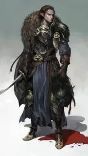 M elf fighter med armor sword orc head character inspiration