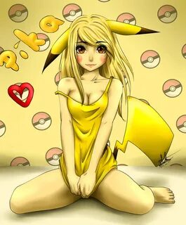 Drawn pikachu pokemon female human - Pencil and in color dra