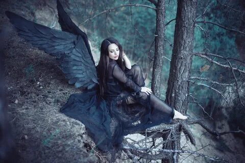 Скачать обои angel, Forest, black wings, раздел ситуации в р