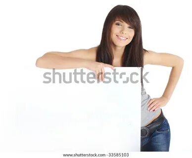 Sexy Girl Holding Blank Billboard Stok Fotoğrafı 33585103 Sh