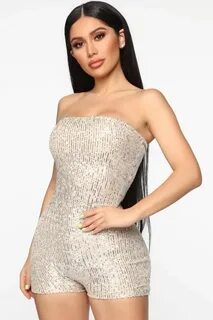 BIRTHDAY DRESS Fashionnova Sequin rompers, Strapless romper,