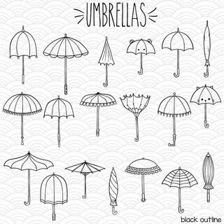 19 Umbrella Clip Art Hand Drawn Vintage Beach Parasol Vector