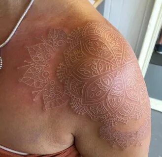 Amazing white ink mandala flower tat on shoulder by Eclipse1