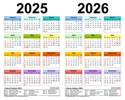 2025-2026 Two Year Calendar - Free Printable Word Templates