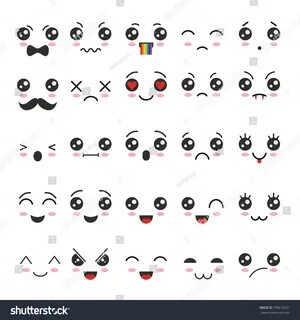 Cartoon Kawaii Eyes Mouths Cute Emoticon Stock Vector (Royal