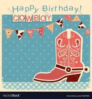 Cowboy happy birthday card with shoe child Vector Image