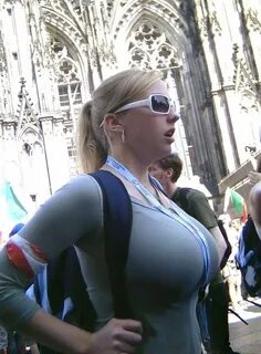 Candid large boobs on the street