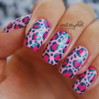 Pink Blue Leopard by Miriam Leopard nail art, Pink cheetah n