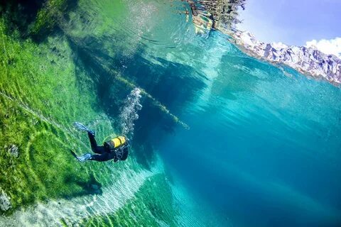 Blue scuba diver gear, Grüner See, underwater, lake, divers 