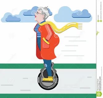 Großmutterschattenbild Alte Frau Auf Dem Roller Modernes Monowheel Technologie D