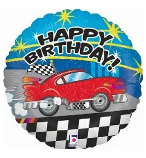 Holographic Happy Birthday Racing Car Helium