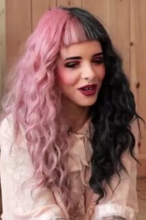 Melanie Martinez Curly Black, Pink Baby Bangs, Split Color, 