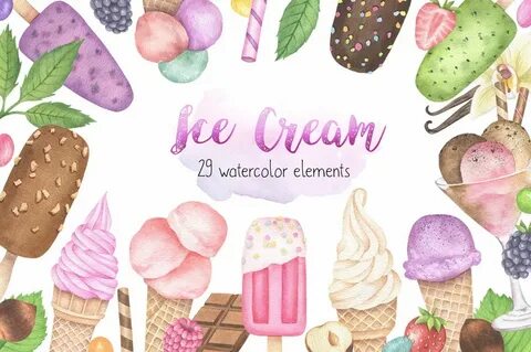 Ice Cream Watercolor Clipart, Popsicles Clipart, Dessert Cli