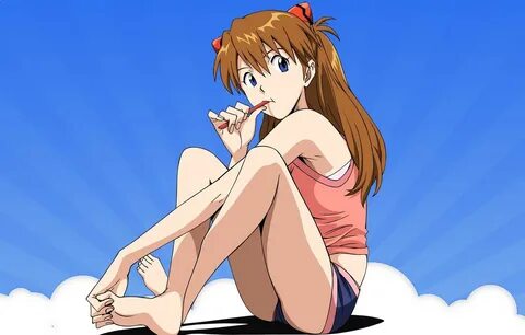 legs, girls, anime, Asuka Langley Soryu, cartoon, illustration, feet, short...