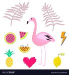 Summer pink flamingo clipart icon set Royalty Free Vector