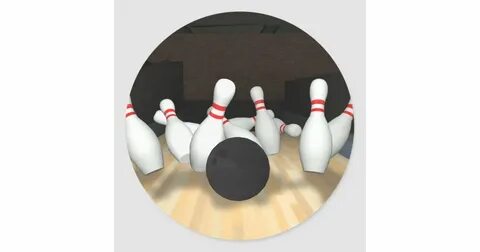 Bowling Ball & Pins: 3D Model: Classic Round Sticker Zazzle.