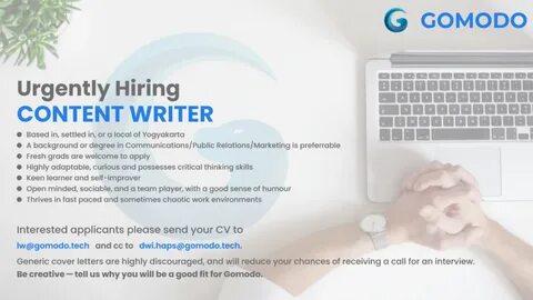Urgently Hiring: Content Writer. We are urgently looking to 
