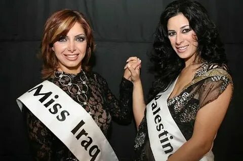 Miss Iraq Claudia Hanna with Miss Palestine Miss Iraq and . 