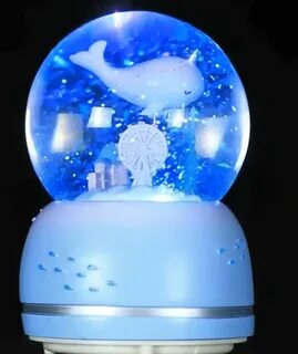 Floating whale City Snow Globe Glass Music Box Resin Ferris 